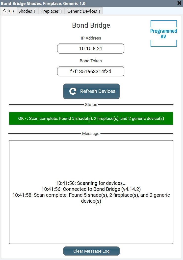 Bond Bridge Shades plugin interface