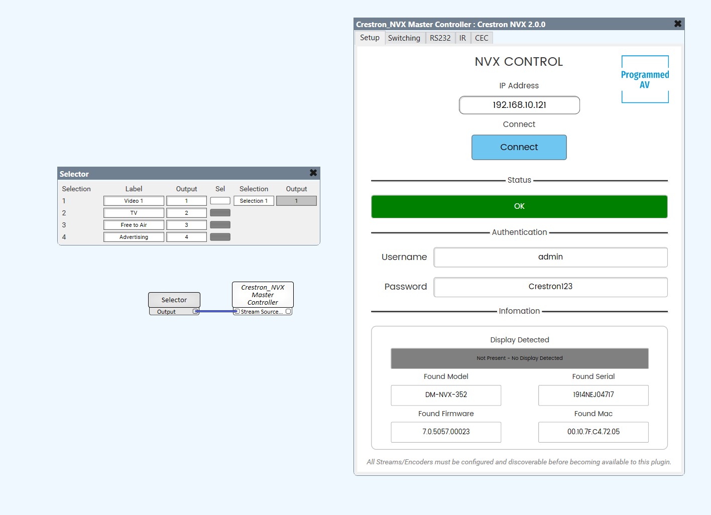 Crestron NVX plugin interface