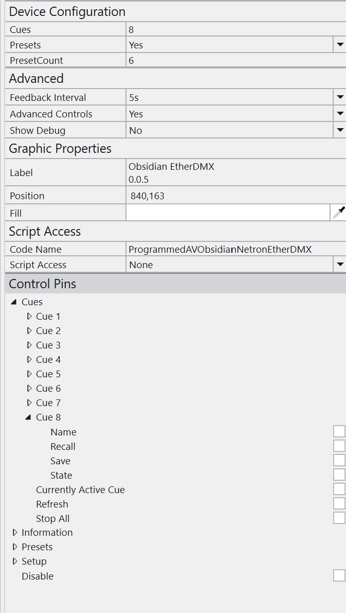 Plugin properties panel in Q-SYS Designer
