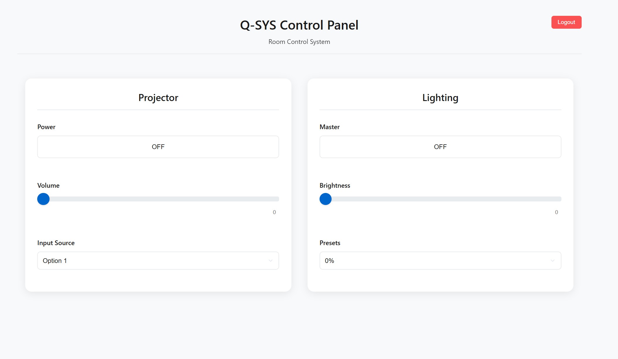 Control page interface